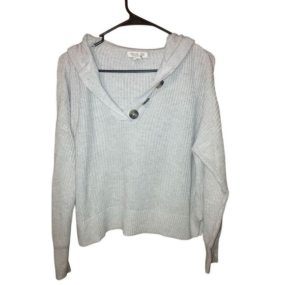 382. Rachel Zoe silver knit Henley hooded sweater small - Picture 1 of 5